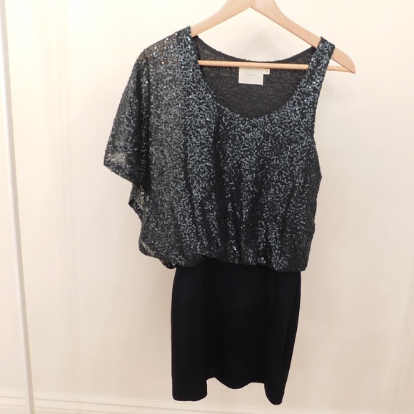 One shoulder sequin navy blue cocktail dress - Picture 1 of 3